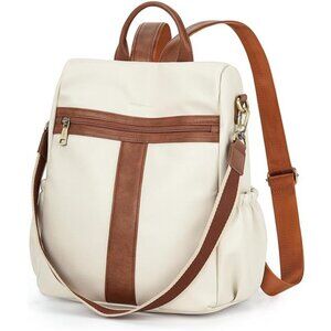 PU Leather Anti-theft Backpack, White Brown